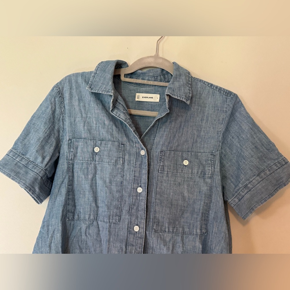 EUC Everlane Blue Denim Look Midi Shirt Dress Size Small - Picture 3 of 12